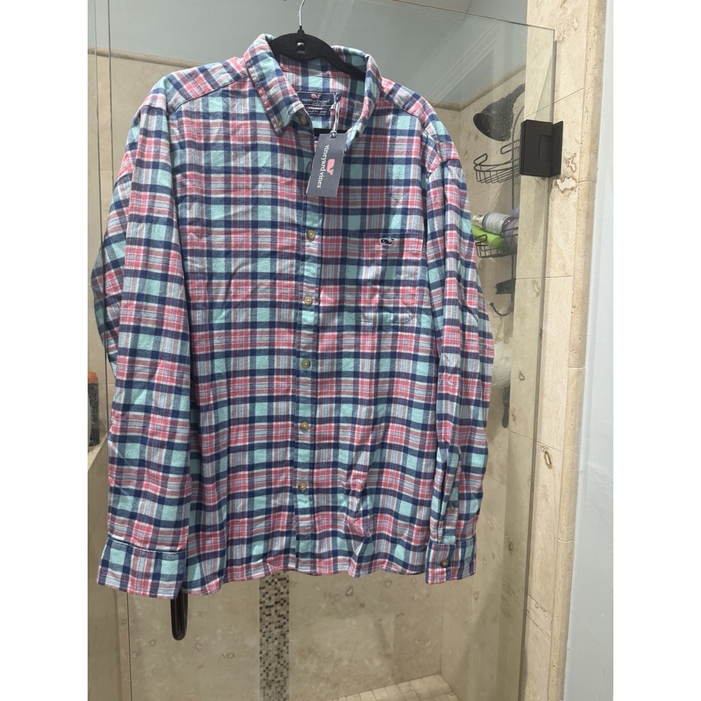 Vineyard Vines Mens XL Pink Blue Plaid Flannel Tucker Shirt Classic Fit NWT